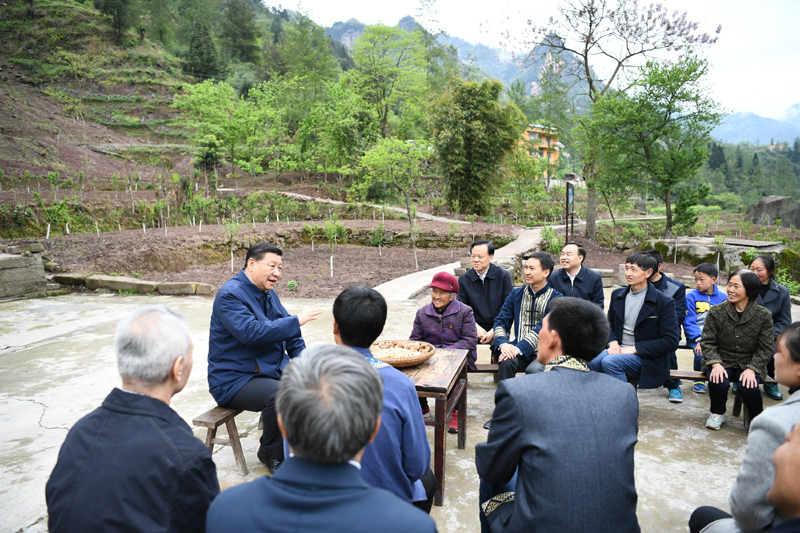 2019年4月15日至17日，中共中央總書(shū)記、國家主席、中央軍委主席習近平在重慶考察，并主持召開(kāi)解決“兩不愁三保障”突出問(wèn)題座談會(huì )。這是4月15日下午，習近平在石柱土家族自治縣中益鄉華溪村同村民代表、基層干部、扶貧干部、鄉村醫生等圍坐在一起，共話(huà)脫貧攻堅。新華社記者 謝環(huán)馳 攝