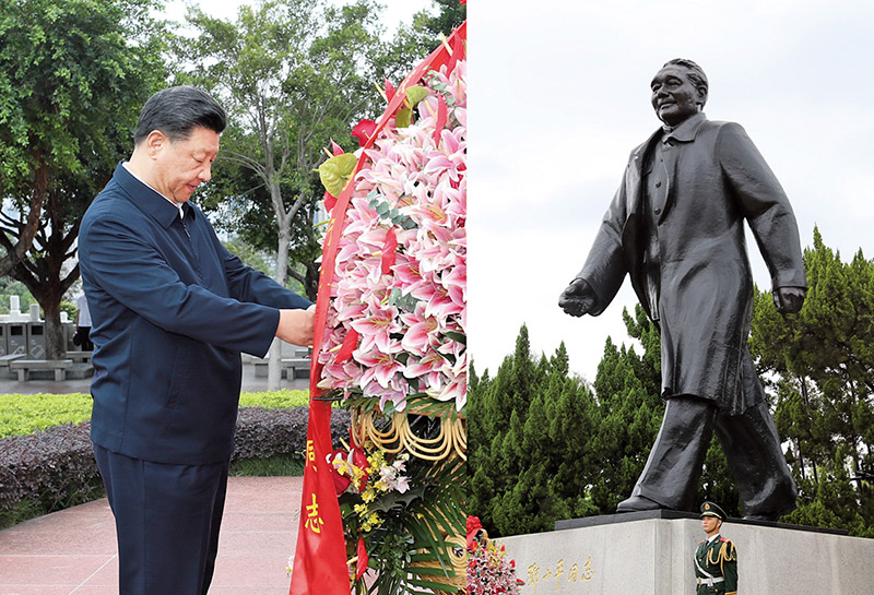 2020年10月14日，習近平總書(shū)記向深圳蓮花山公園鄧小平同志銅像敬獻花籃。